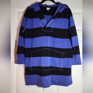 DKNY Blue And Black Striped Oversized Hoodie M Minor Wash Wear